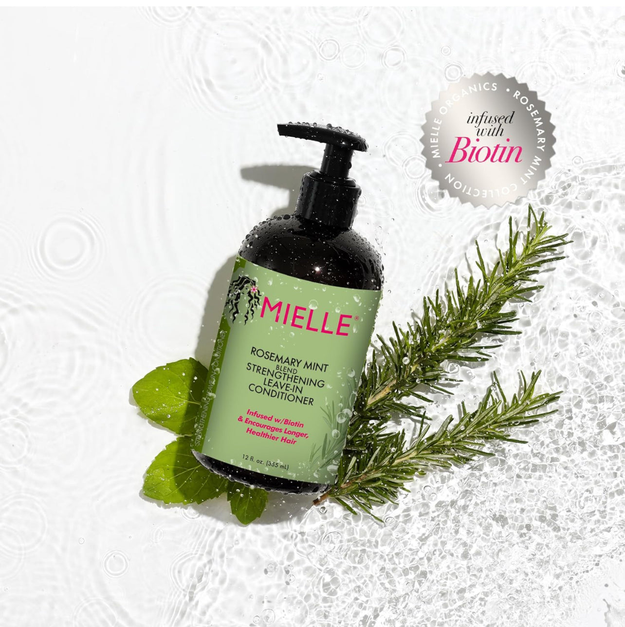 Mielle Organics Rosemary Mint Strengthening Leave-In Conditioner, Supports Hair Strength, Smooth Conditioner for Dry and Crinkled Hair, Weightless Hair Treatment