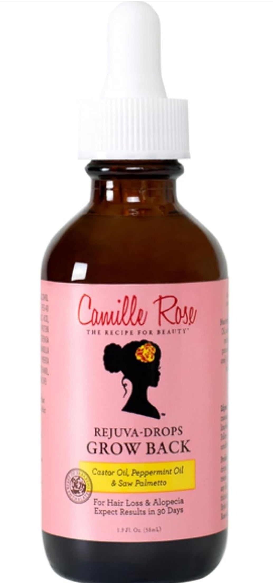 Camille Rose Rejuva Grow Back Drops, with Castor Oil, Peppermint Oil, and Saw Palmetto, for Hair Growth, 1.9 fl oz