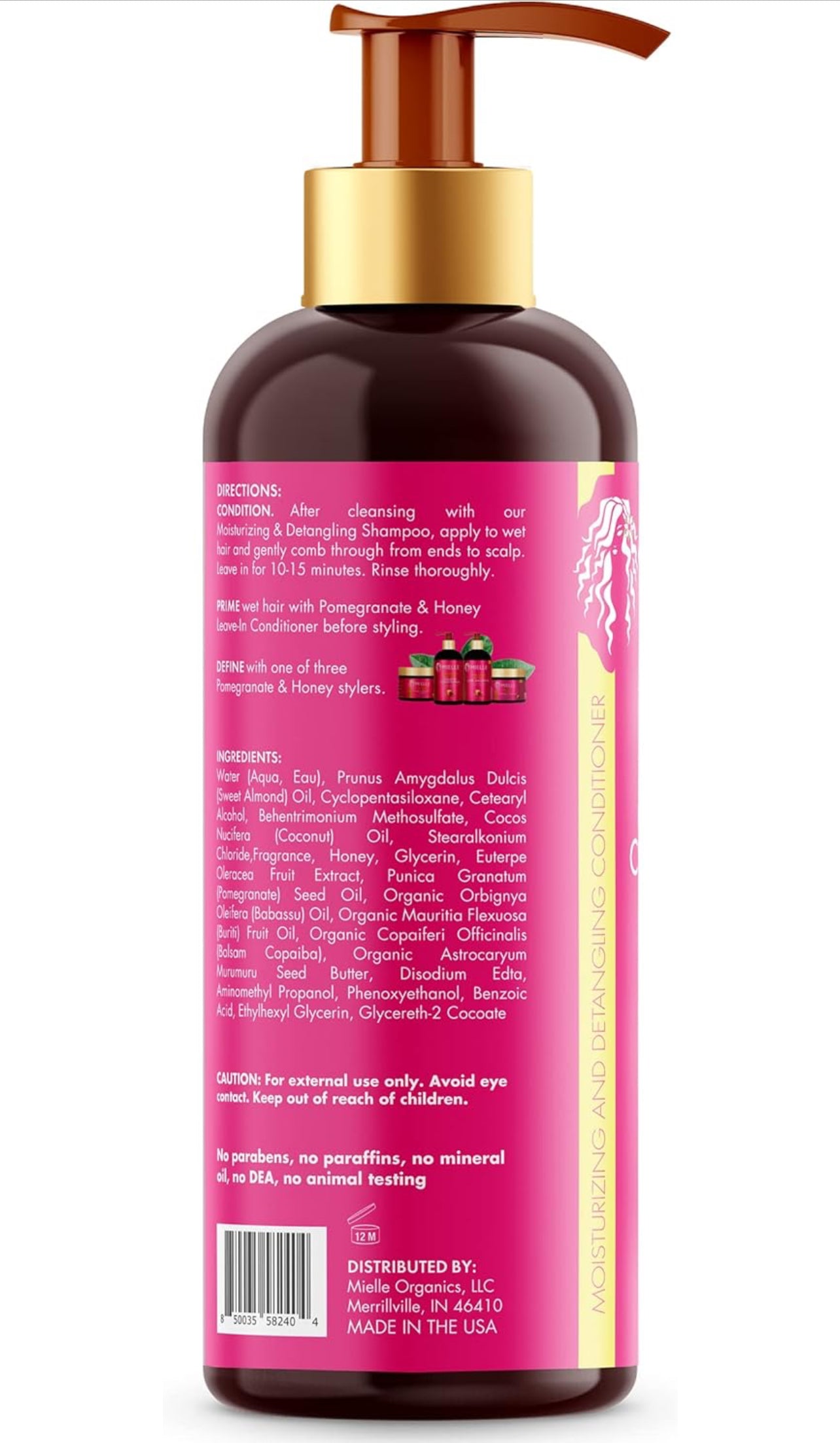 Mielle Organics Pomegranate & Honey Moisturizing and Detangling Conditioner, Hydrating & Moisturizer For Dry, Damaged, & Frizzy Hair, 32-Fluid Ounces