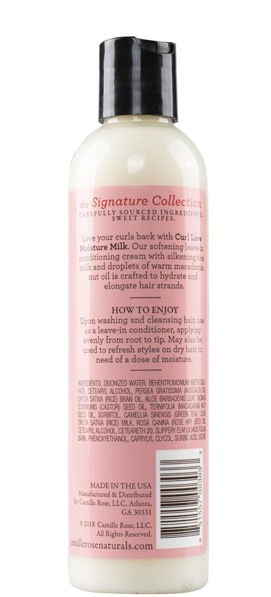 Camille Rose Curl Love Moisture Milk, Leave-In Conditioning Cream for Curls and Coils, Nourish and Strengthen, Macadamia Nut & Vanilla, 240 ml (Pack of 1)