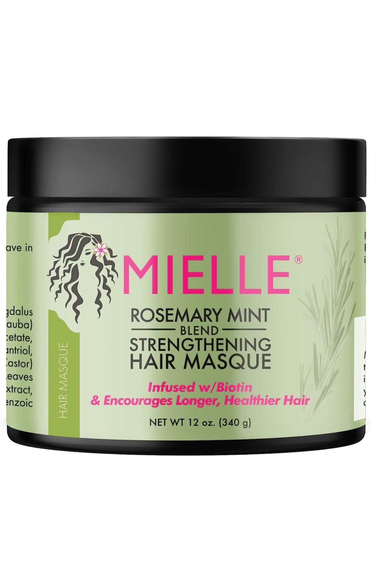 Mielle Organics Rosemary Mint Strengthening Hair Masque, Essential Oil & Biotin Deep Treatment, Miracle Repair for Dry, Damaged, & Frizzy Hair, 12 Ounces